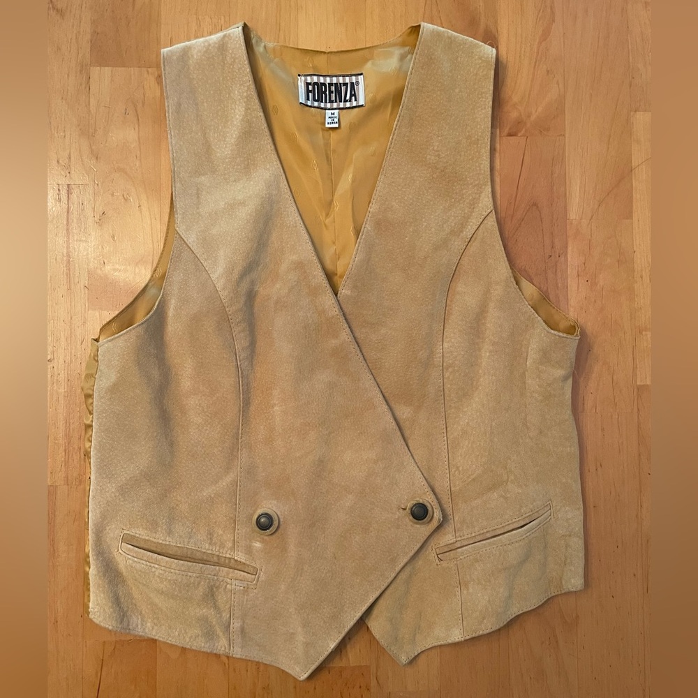 Forenza Genuine Leather Button Vest Yellow Women’s Medium